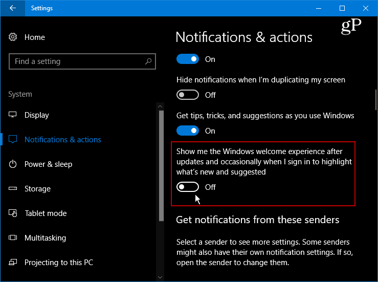 Skrijte moteči zaslon dobrodošlice po posodobitvah sistema Windows 10