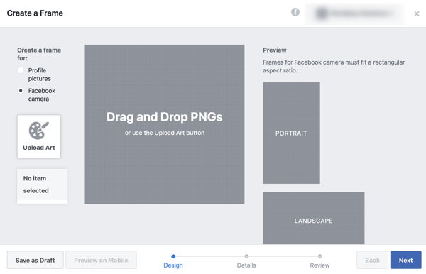 Kako promovirati svoj dogodek v živo na Facebooku, korak 2, ustvarite svoj okvir v Facebook frame studiu