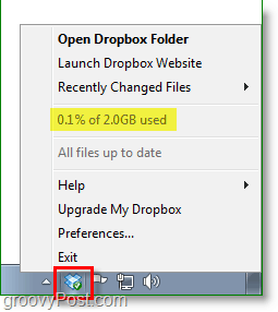 Zaslon zaslona Dropbox - ikona sistemske vrstice s padajočimi ploščicami se zasvoji