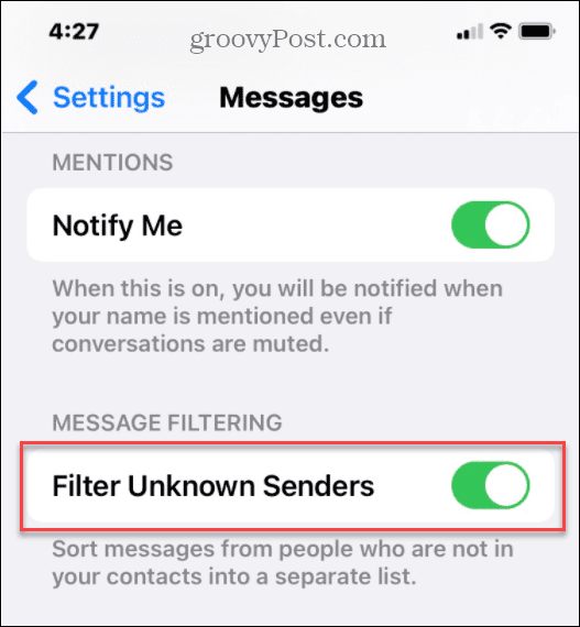 skrij nezaželena sporočila neznanih pošiljateljev na iPhone