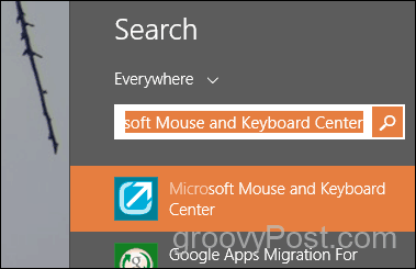 iskanje in zagon Microsoftovega centra miške in tipkovnice