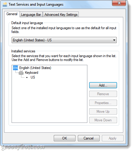 besedilne storitve in jeziki vnosa v Windows 7