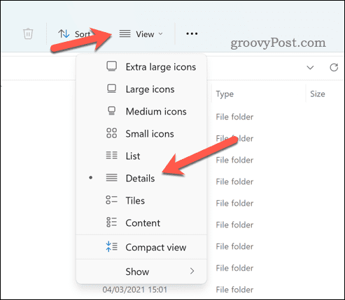 Način pogleda Windows File Explorer