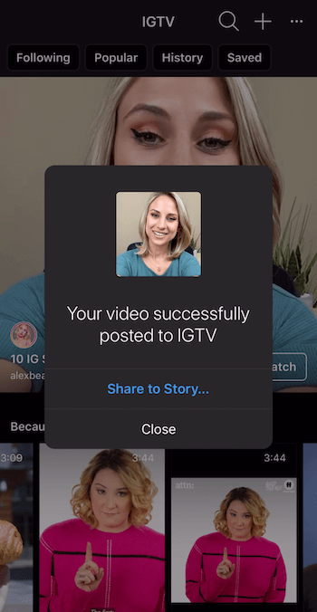 poziv za skupno rabo videa IGTV z Instagram Stories