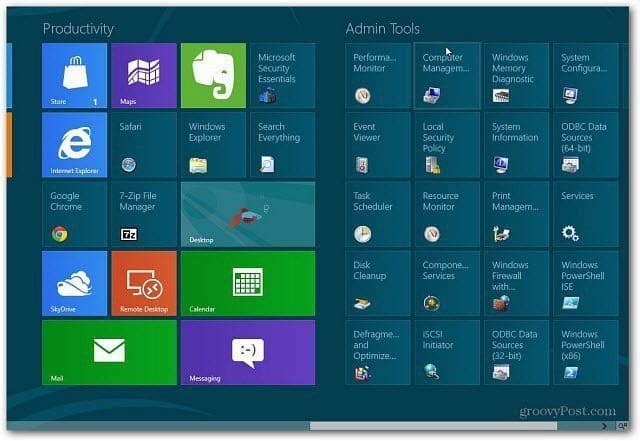 Dodajte skrbniška orodja na začetni zaslon sistema Windows 8