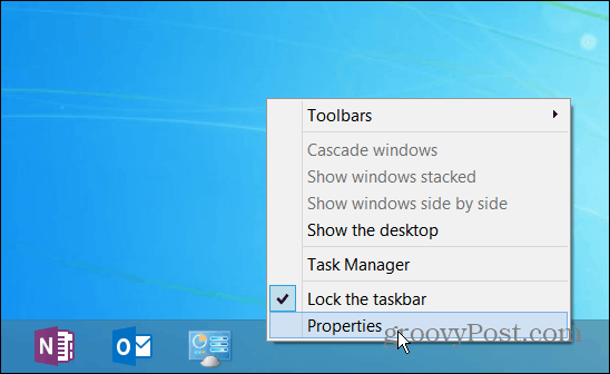 Lastnosti opravilne vrstice Windows 8.1
