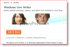 Stran za prenos programa Windows Live Writer 2008