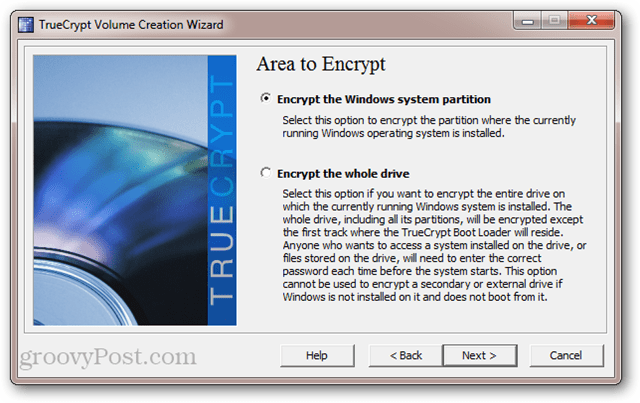 TrueCrypt: Šifrirajte sistemsko particijo Windows vs. šifrirajte celoten pogon