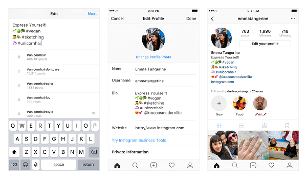 Instagram zdaj uporabnikom omogoča povezavo do več hashtagov in drugih računov iz njihovih profilov.