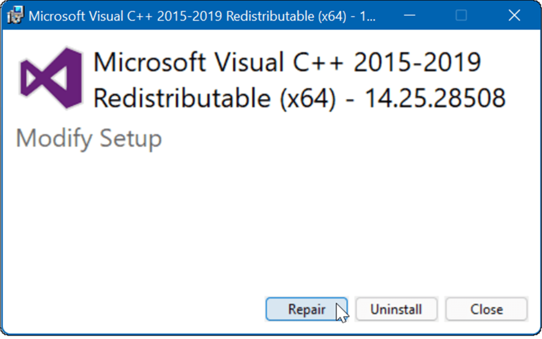 popraviti Microsoft Visual C Redistributable