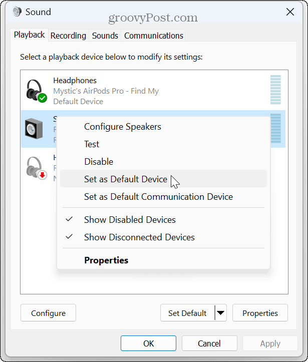 Windows 11 ne zazna slušalk