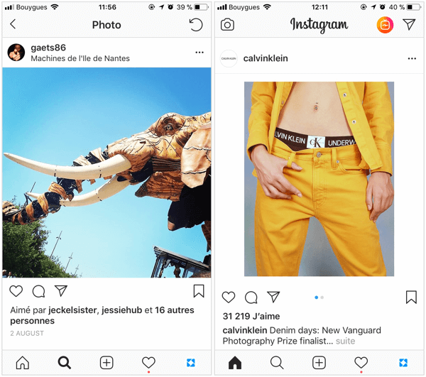 Kvadratna objava v Instagramu mora imeti velikost 1080 x 1080 slikovnih pik za najboljšo kakovost v viru, podolgovate objave v Instagramu pa so najboljše pri 1080 x 1350 slikovnih pik. 