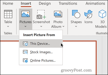 Vstavljanje slike iz naprave v PowerPoint