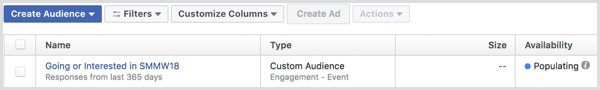 Facebook Ads Manager ustvari oglas s ciljno skupino po meri