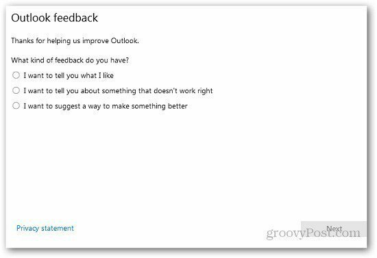 Povratne informacije o Outlooku 8