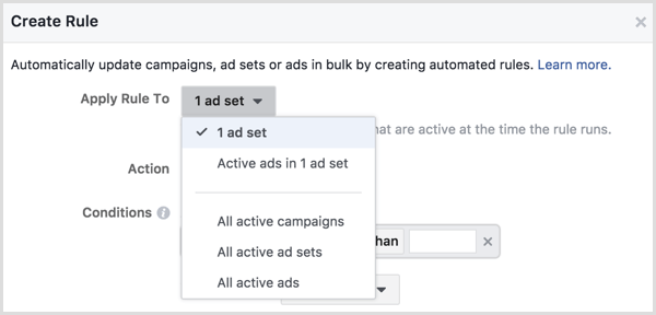 Facebook Ads Manager ustvari pravilo