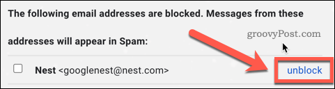 Odblokirajte uporabnika v Gmail nastavitvah
