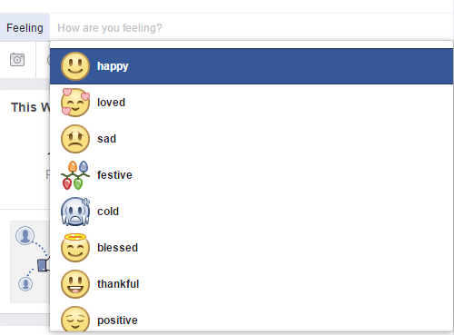 Izberite čustveni simbol, ki odraža čustva, ki jih želite izraziti na Facebooku.