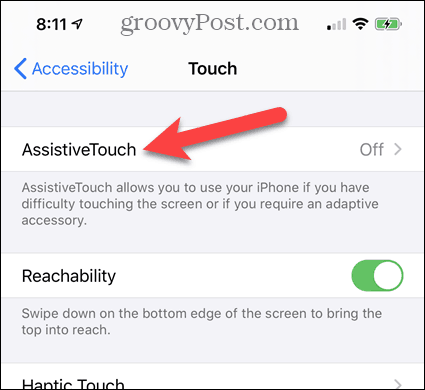 Tapnite AssistiveTouch v nastavitvah dostopnosti za iPhone
