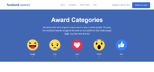 Facebook zdaj sprejema prijave za podelitev nagrad Facebook Award 2017, s katerimi nagrajuje najboljše kampanje na Facebooku in Instagramu.