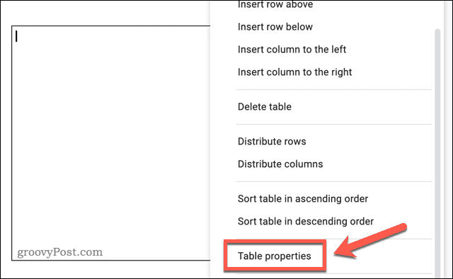 Dostop do menija z možnostmi tabele v Google Dokumentih