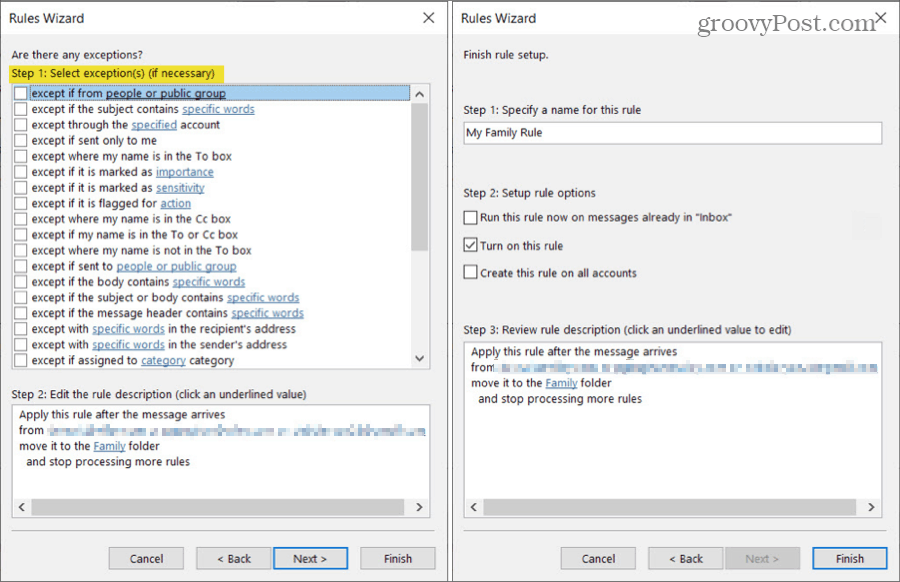 Premakni e-poštna sporočila iz pravila Outlook Outlook z izjemami