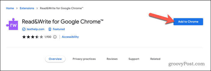 Dodajanje razširitve Branje in pisanje v Google Chrome