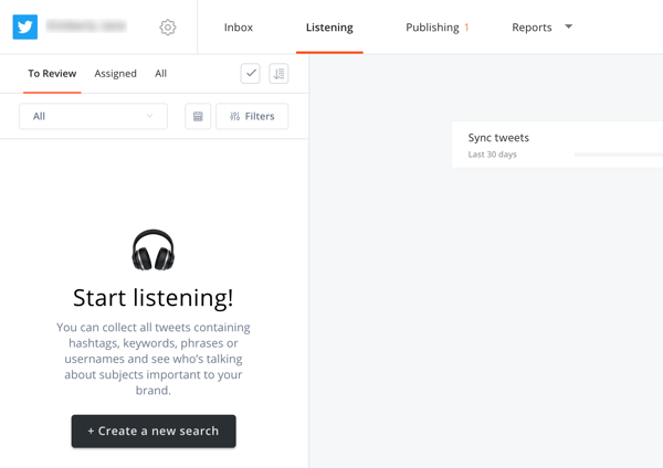 Kako uporabiti Agorapulse za poslušanje v družabnih omrežjih, 2. korak ustvarite novo iskanje na zavihku za poslušanje.