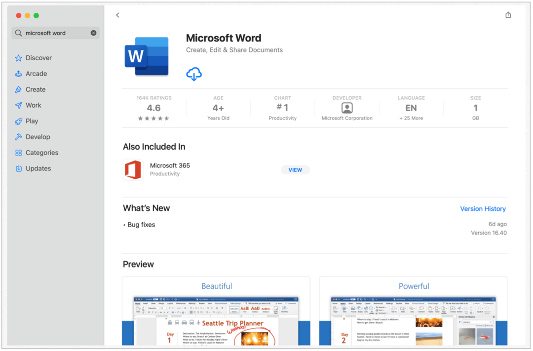 Microsoft Word v trgovini Mac App Store