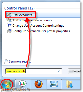 dostop do uporabniških računov v operacijskem sistemu Windows 7