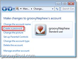 poiščite poziv za dodajanje gesla za uporabniški račun za Windows 7