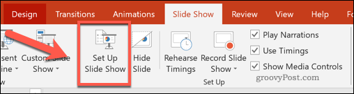 Gumb Nastavitev diapozitiva v PowerPointu
