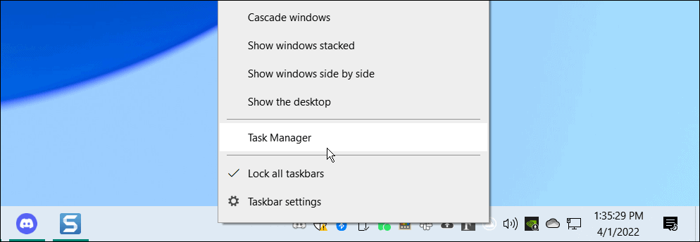 odprite upravitelja opravil iz opravilne vrstice Windows 10
