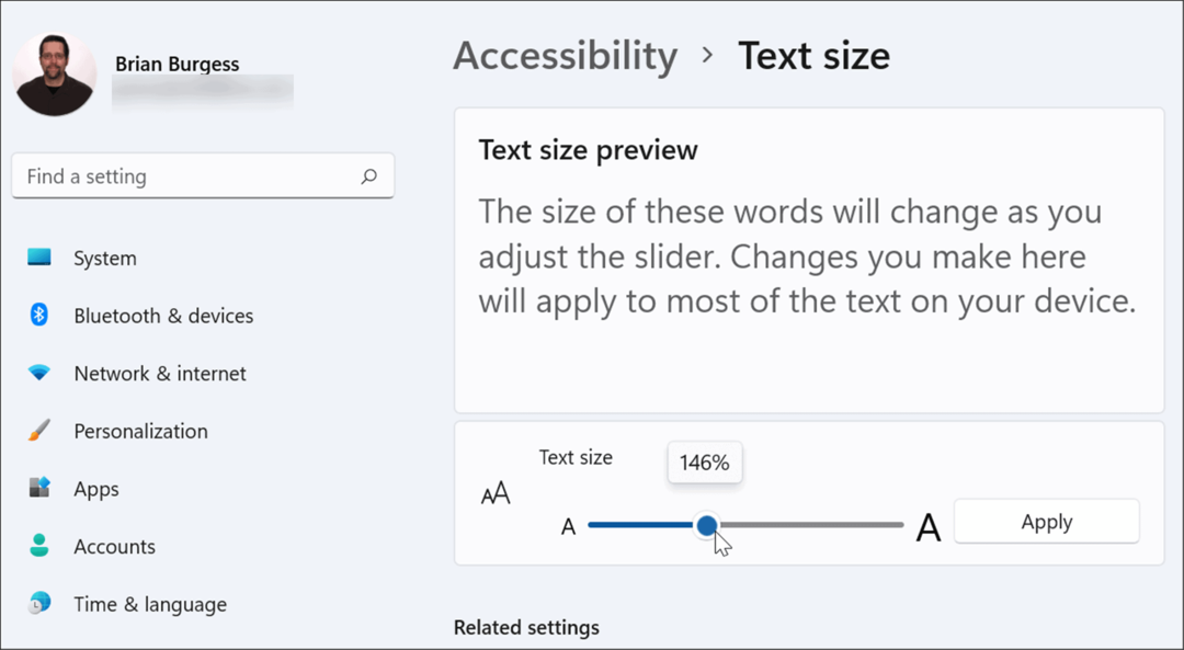 uporabite dostopnost velikosti besedila