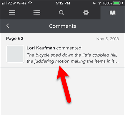 Tapnite komentar v BookFusion za iOS