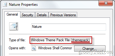 Lastnosti datotek tematskega paketa Windows