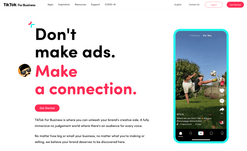 posnetek zaslona tiktok za podjetja z opozorilom 'ne delaj oglasov vzpostavi povezavo. '