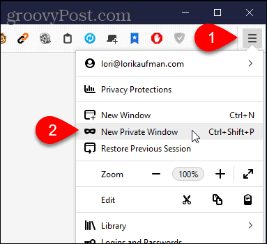 Izberite Novo zasebno okno v Firefoxu za Windows