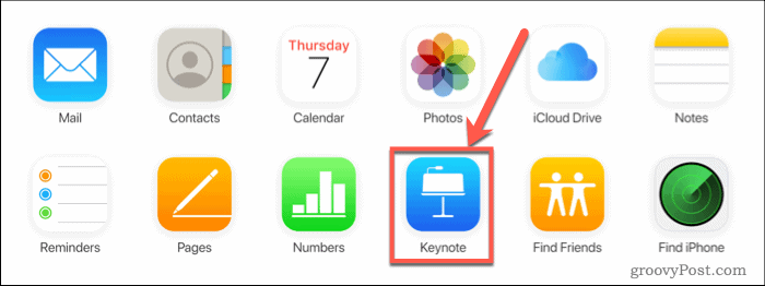 Pritisnite Keynote v iCloud