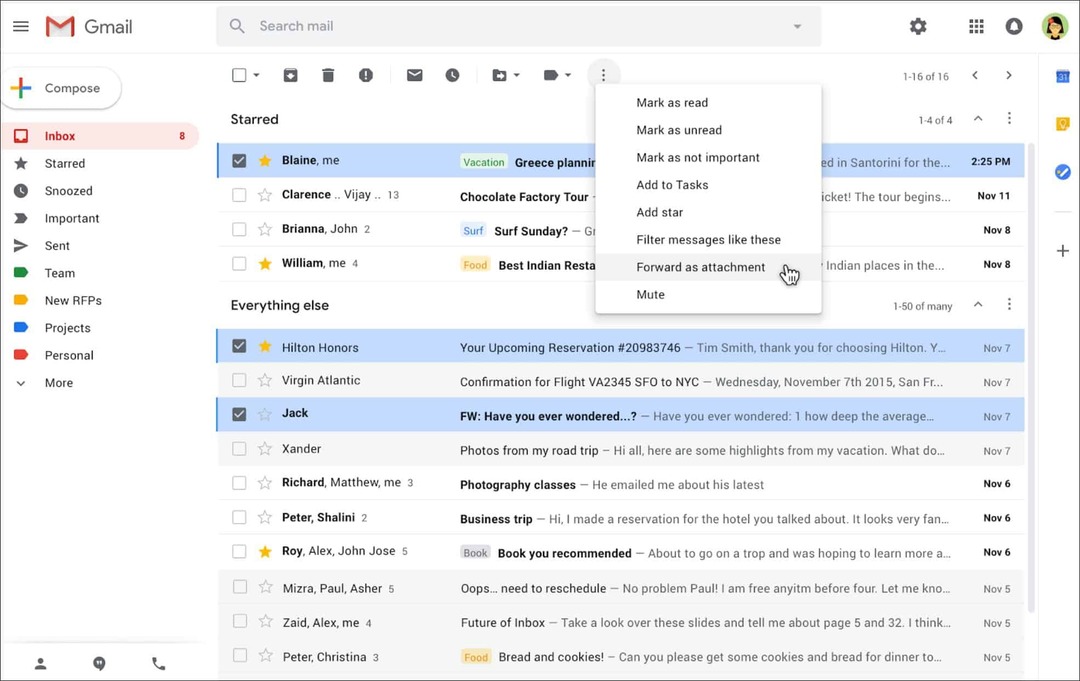 Google dovoljuje pošiljanje e-poštnih sporočil kot prilog v Gmailu