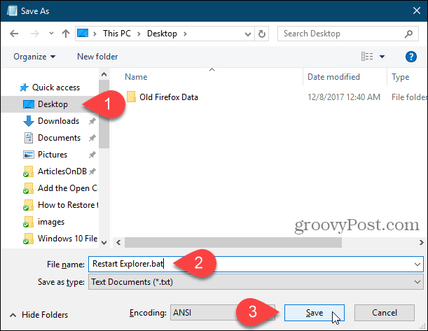 Shranite paketno datoteko na namizje v Notepad v sistemu Windows 10