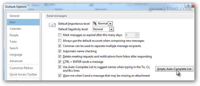 Kako počistiti Outlook 2013 samodejno dokončanje