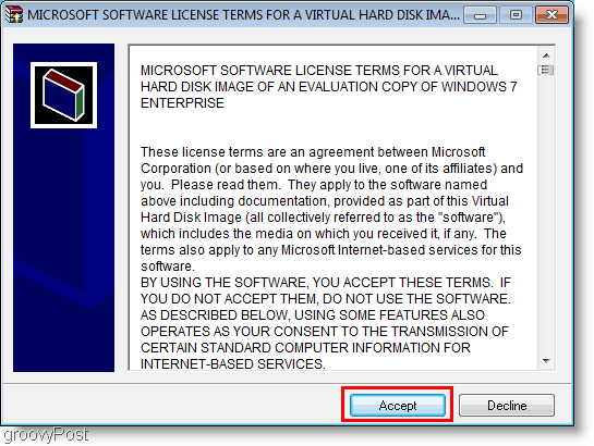 Licenca za namestitev sistema Windows 7 VHD