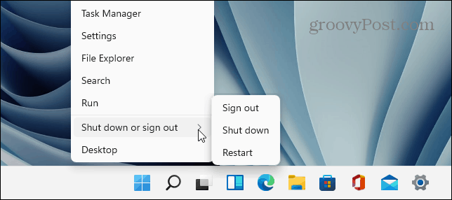 Gumb Start za zaustavitev sistema Windows 11