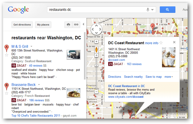 Google je v rezultate iskanja Google Maps integriral ocene prijateljev Zagat in Google+