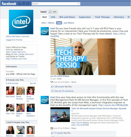 Intelova Facebook stran