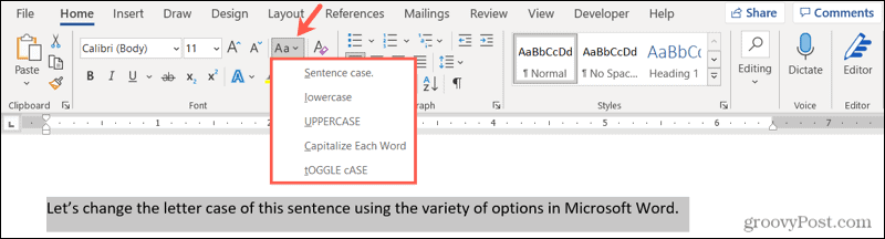Spremenite črke v Wordu v sistemu Windows