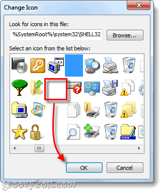 izberite prozorno ikono bližnjice za Windows 7