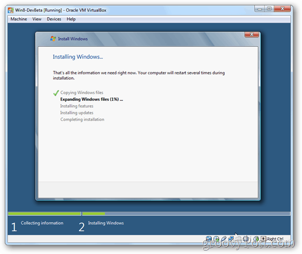 VirtualBox Windows 8 namestitev zaslona Windows