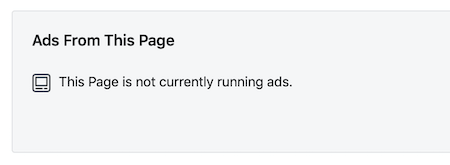 Sporočilo "Ta stran trenutno ne prikazuje nobenega oglasa" za Facebook stran